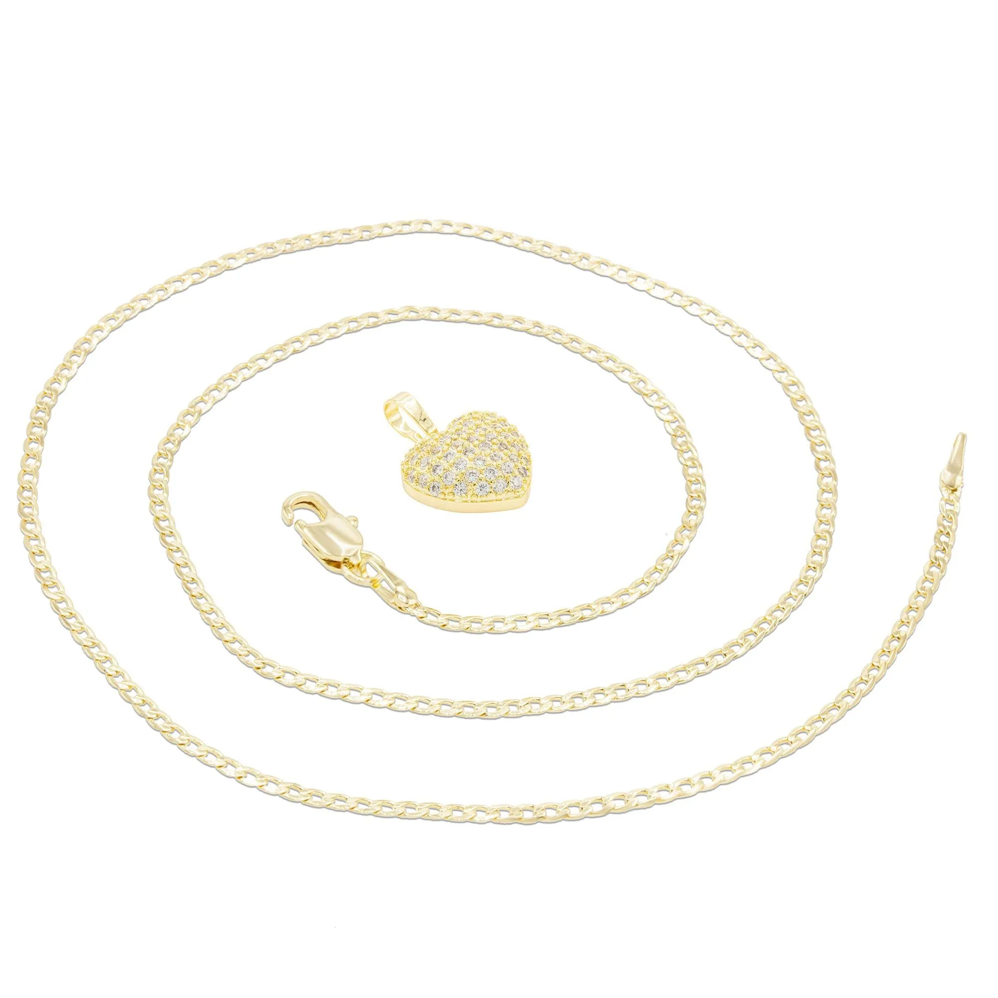 Cubic Zirconia 14K Gold Filled Voluminous Heart Pendant Necklace Set