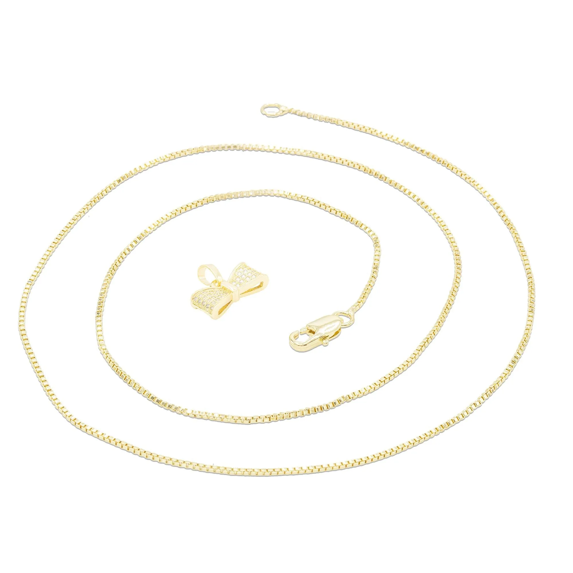 Cubic Zirconia Bow Tie Pendant 14K Gold Filled Necklace Set