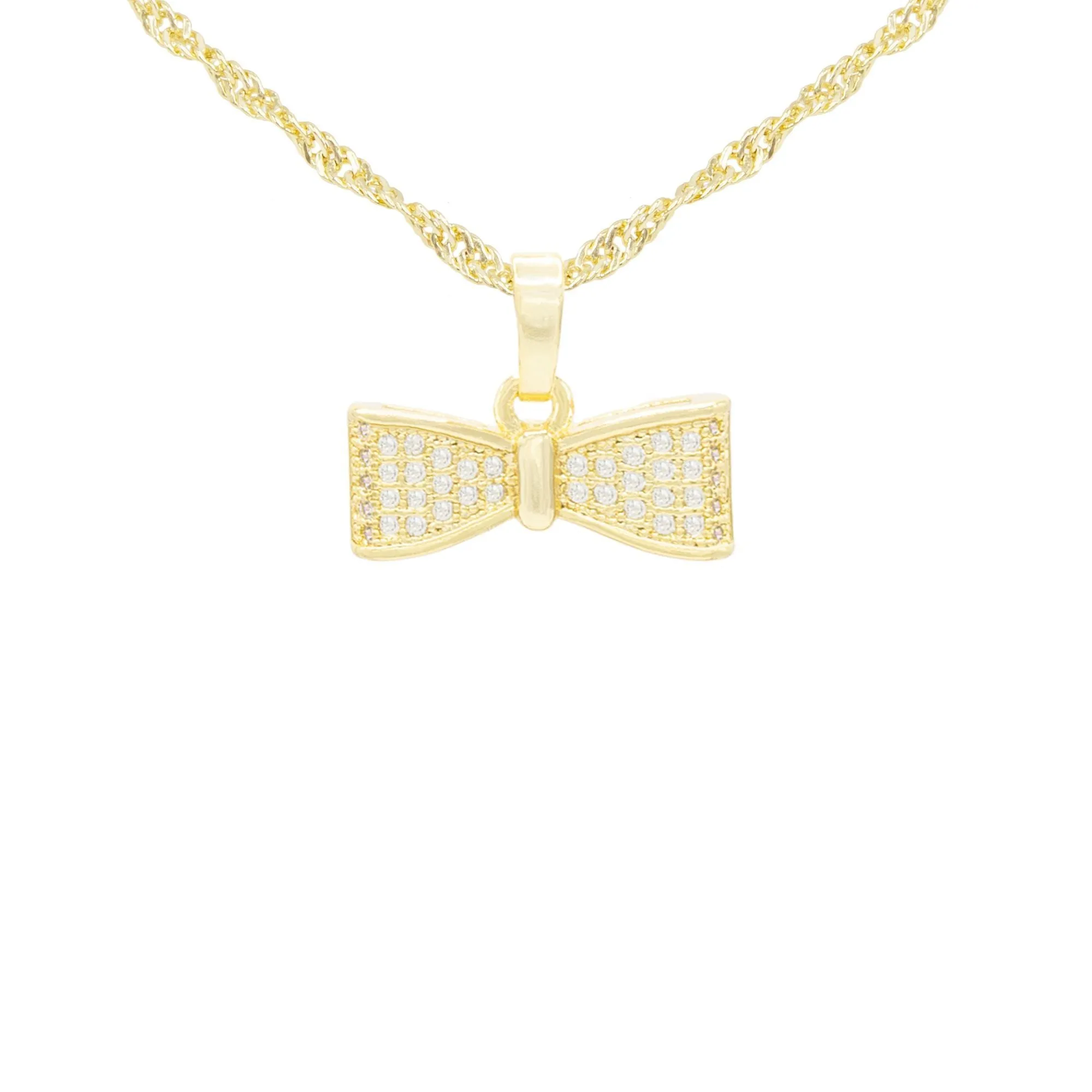 Cubic Zirconia Bow Tie Pendant 14K Gold Filled Necklace Set