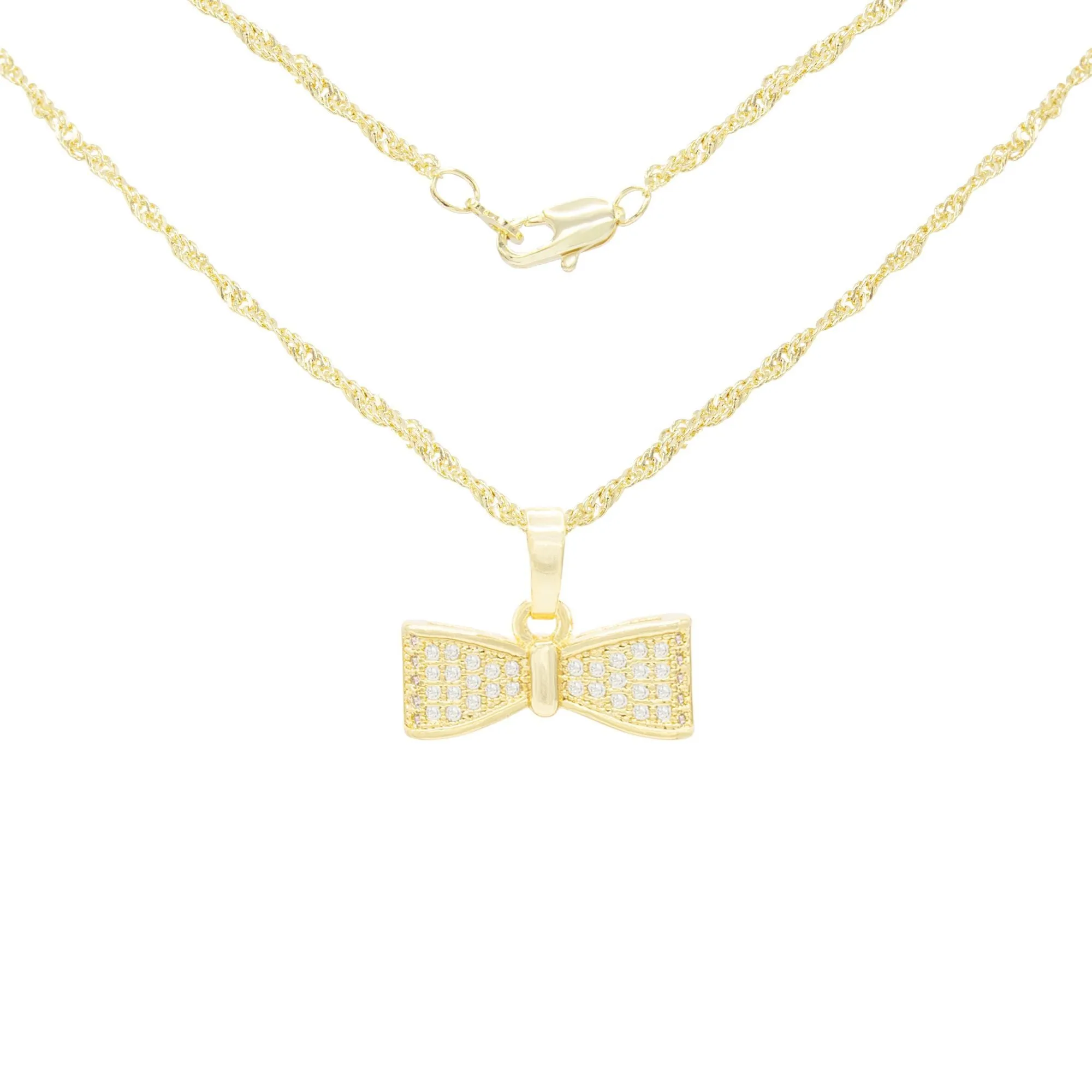 Cubic Zirconia Bow Tie Pendant 14K Gold Filled Necklace Set