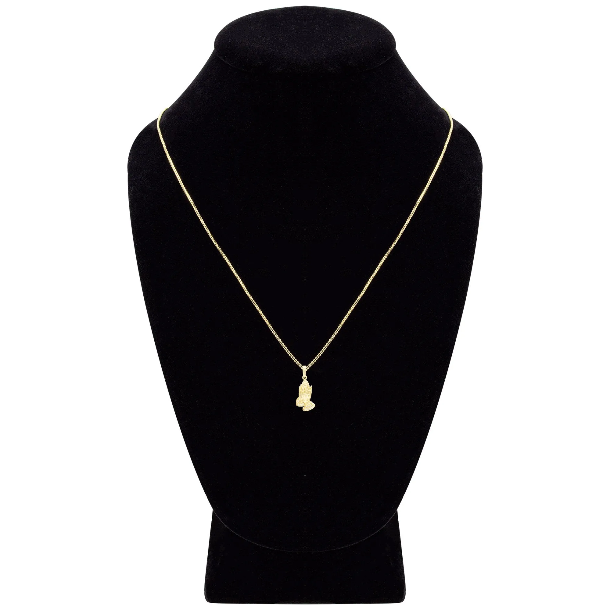 Cubic Zirconia Praying Hands Pendant 14K Gold Filled Necklace Set