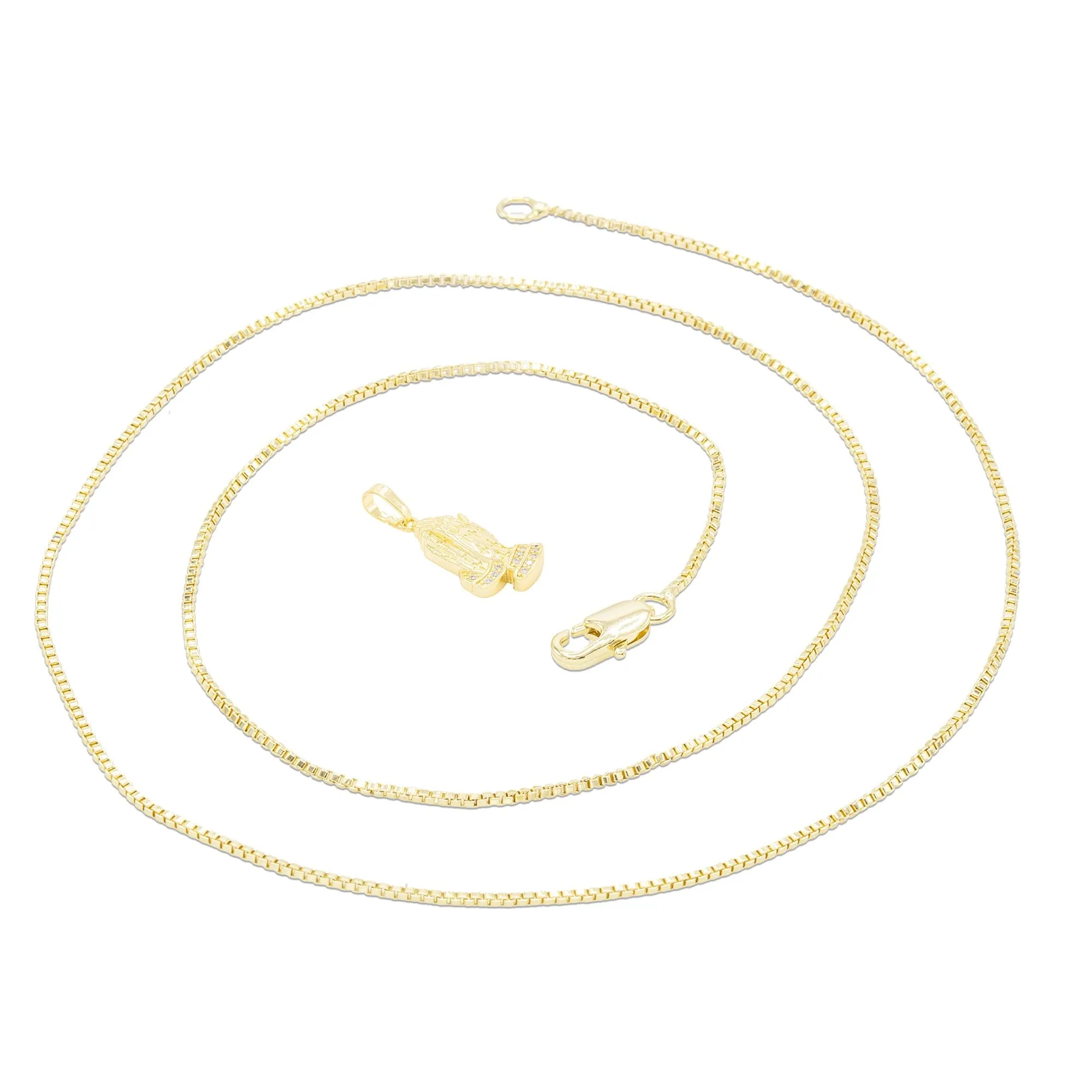 Cubic Zirconia Praying Hands Pendant 14K Gold Filled Necklace Set