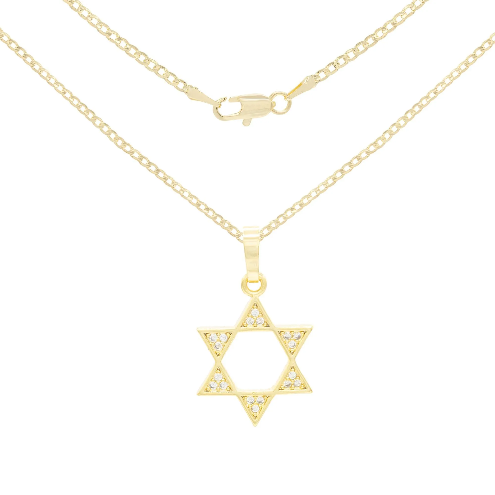 Cubic Zirconia Star Of David Pendant 14K Gold Filled Necklace Set