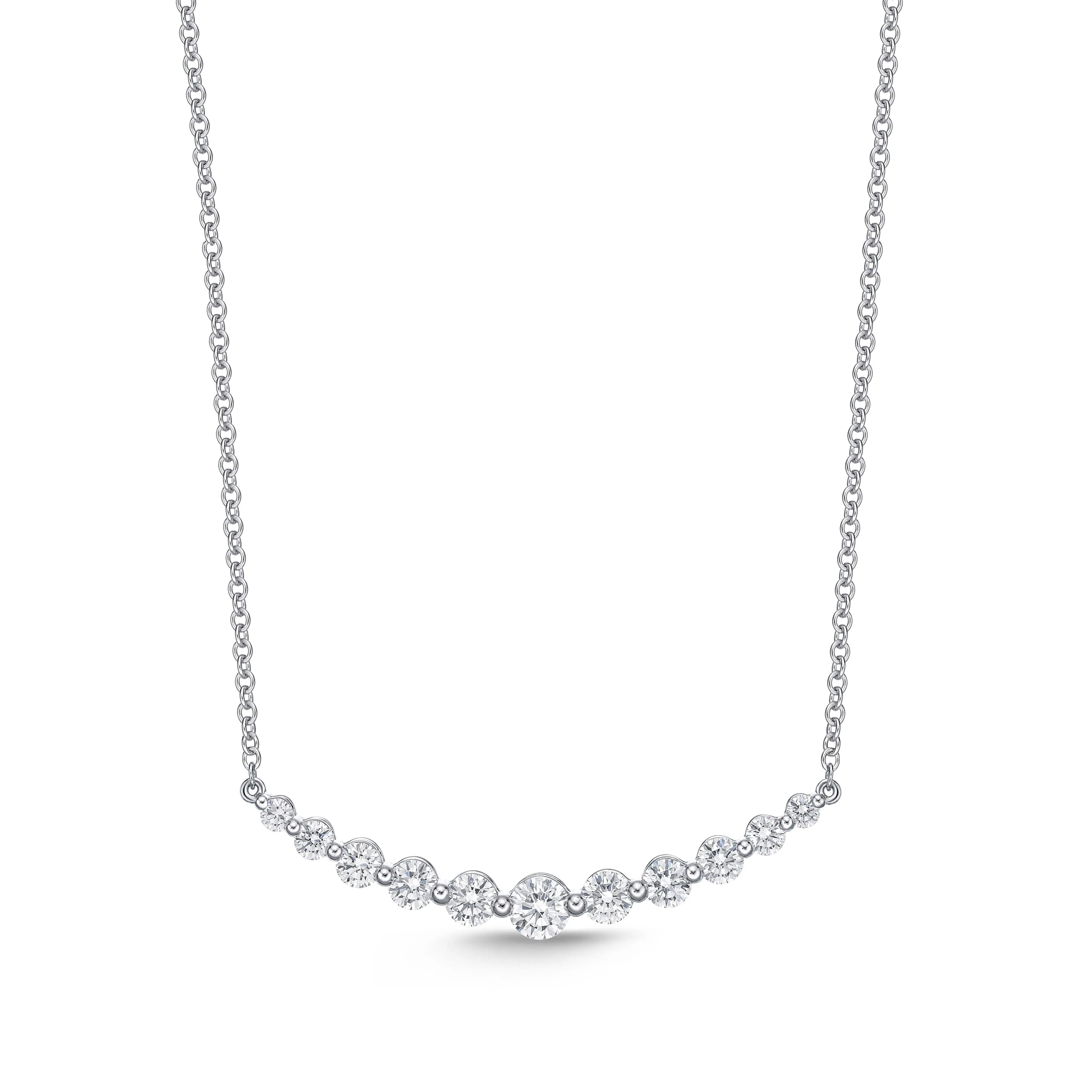 Curved Diamond Bar Necklace in 18K White Gold