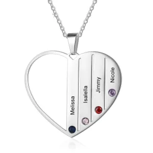 Custom Engraved Family Heart Necklace with Birthstones