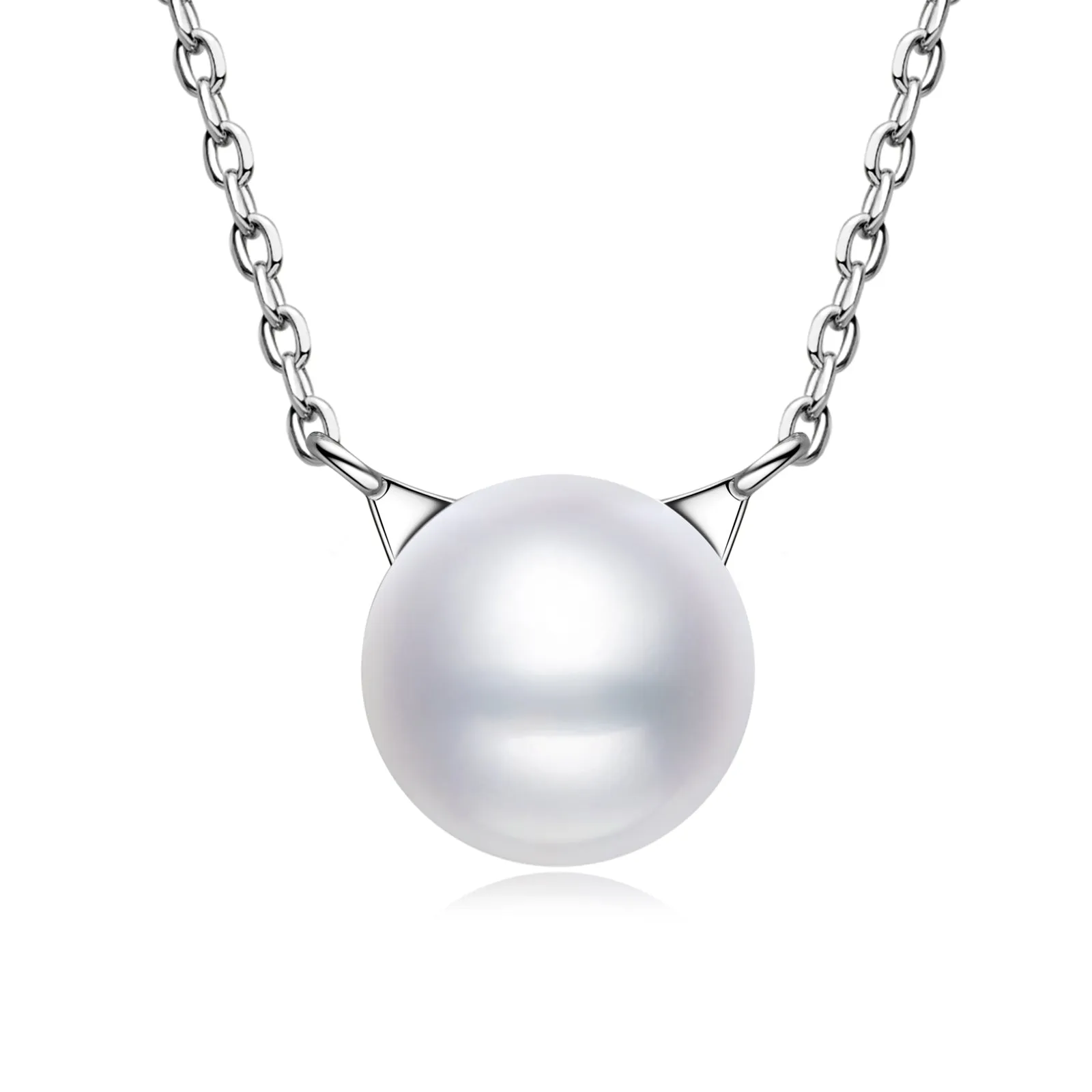 Cute Cat 8mm Bread Shaped White Freshwater Pearl Necklace