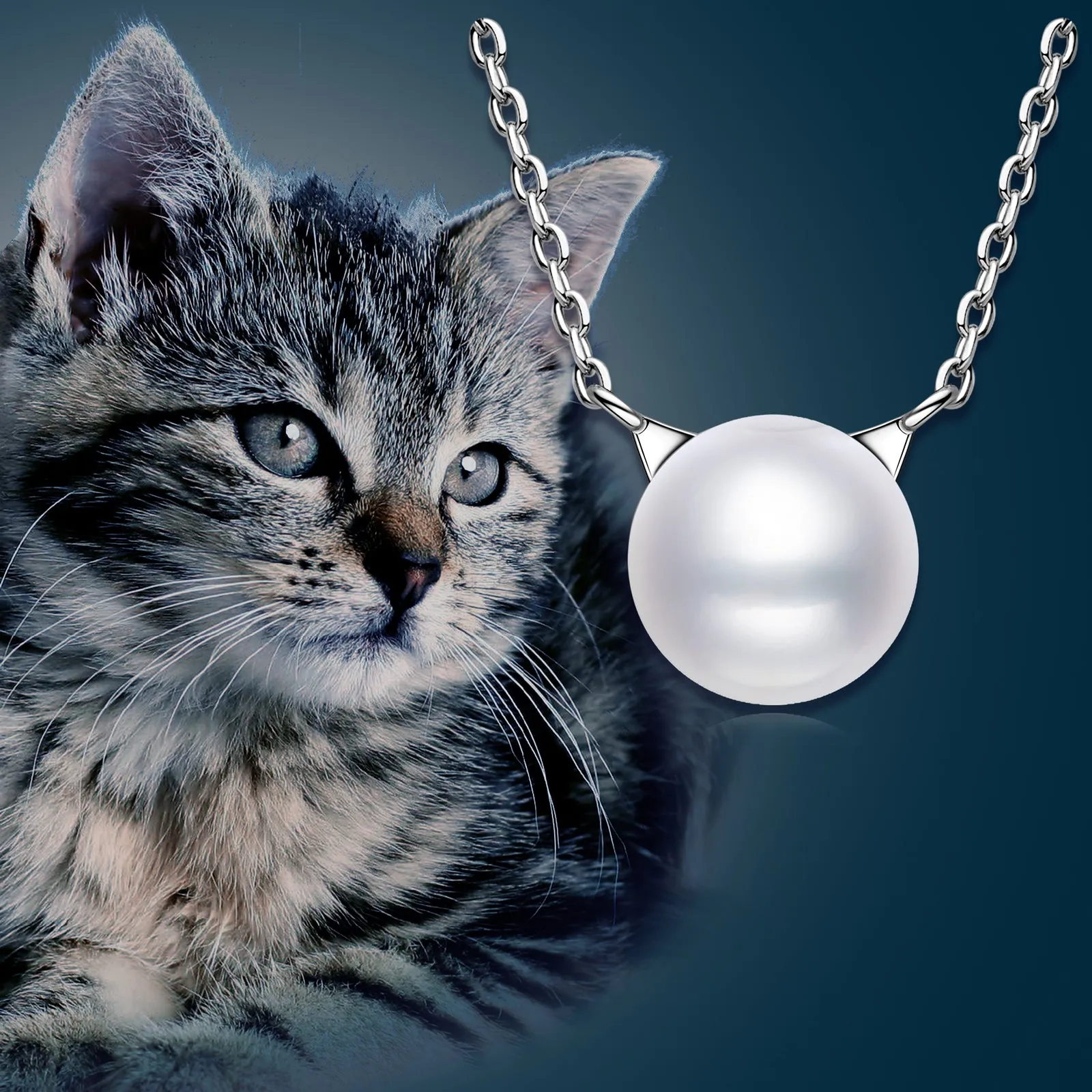 Cute Cat 8mm Bread Shaped White Freshwater Pearl Necklace