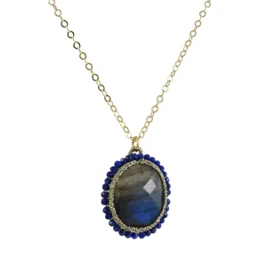 Danielle Welmond - Caged labradorite with Lapis Halo Necklace