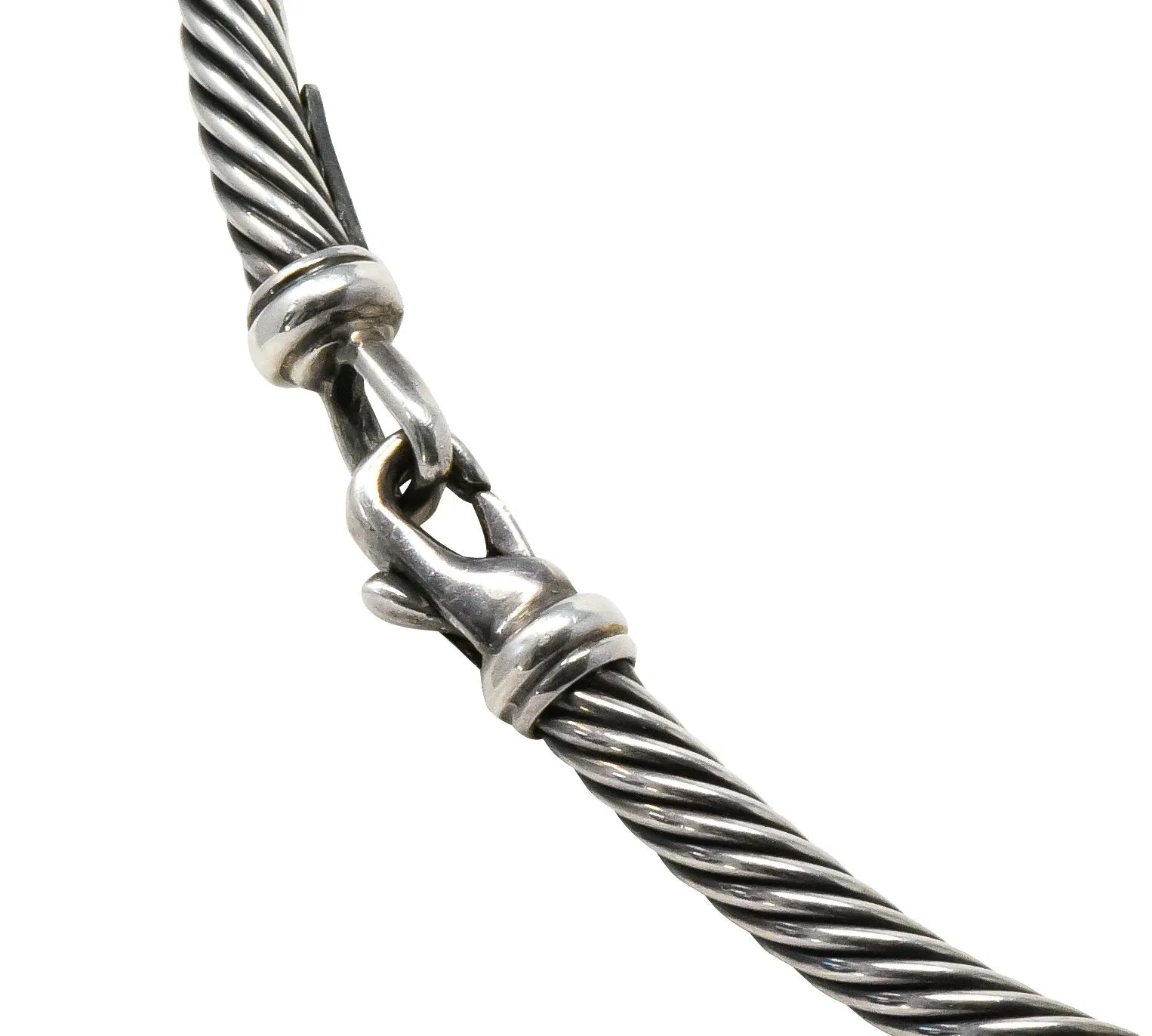 David Yurman Round Pearl Sterling Silver 14 Karat Gold Hampton Cable Necklace