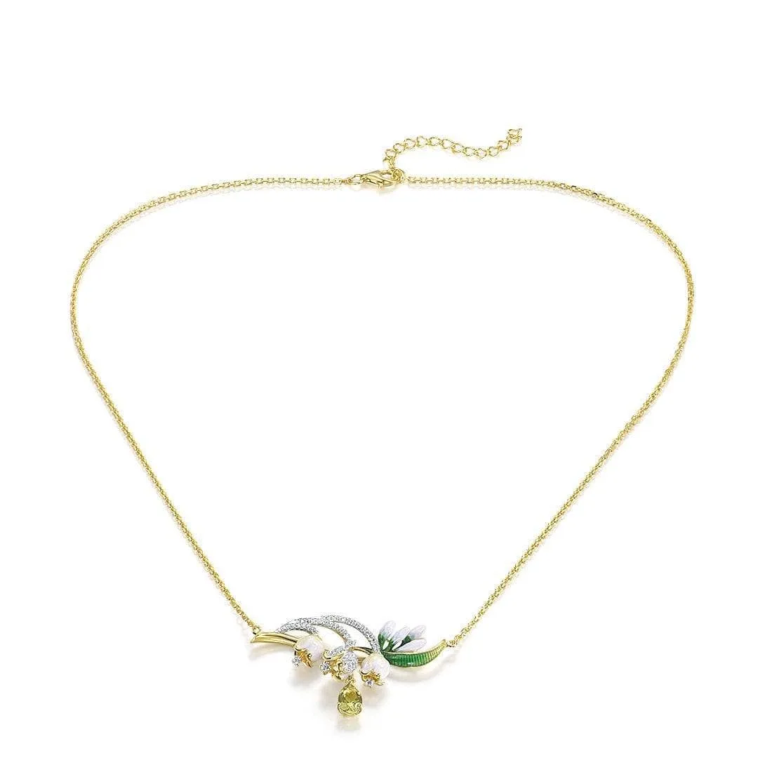 Delicate Enamel Flower with Diamond Necklace
