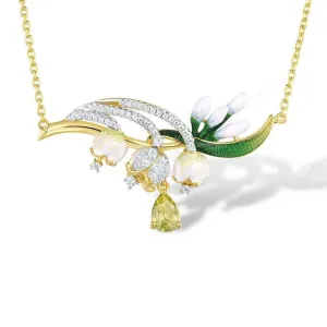 Delicate Enamel Flower with Diamond Necklace