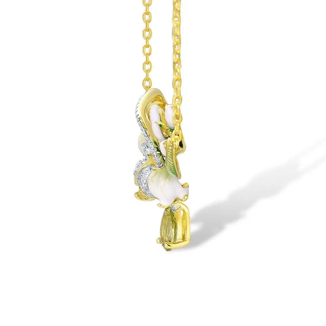 Delicate Enamel Flower with Diamond Necklace