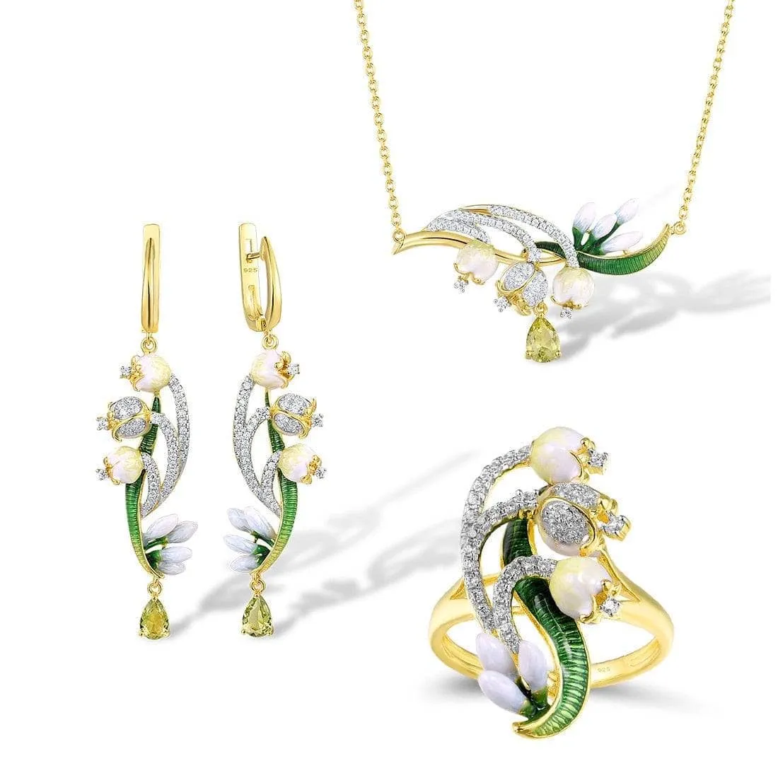 Delicate Flower with Diamond Jewelry Set