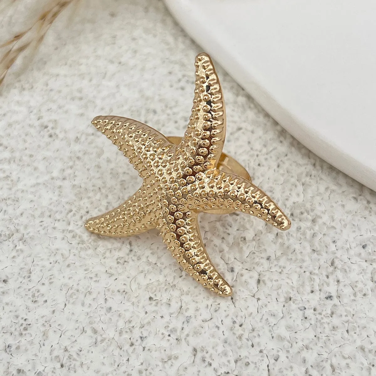 Delicate Hollow Flower Starfish Grape Shaped Pearl Ring Set