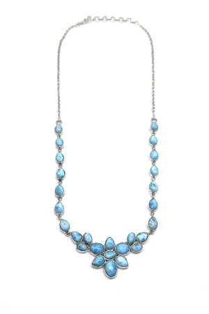 Delicate Natural Larimar and Sterling Silver Flower Necklace