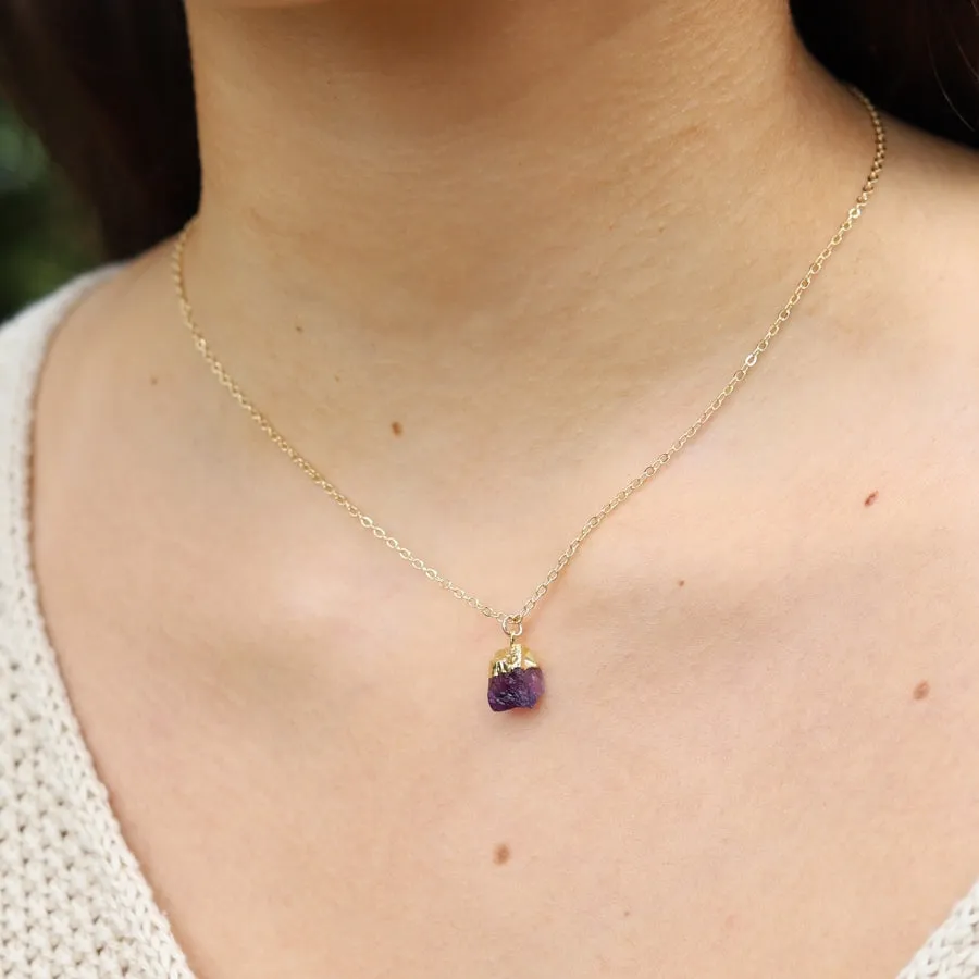Delicate Raw Amethyst Pendant Necklace