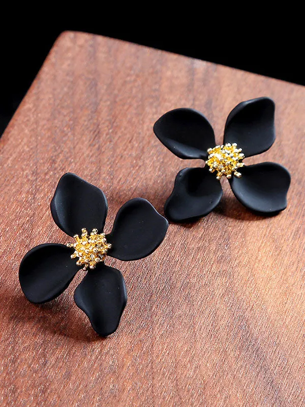 Delicate Red&Black Flower Pattern Earrings