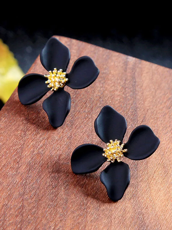 Delicate Red&Black Flower Pattern Earrings