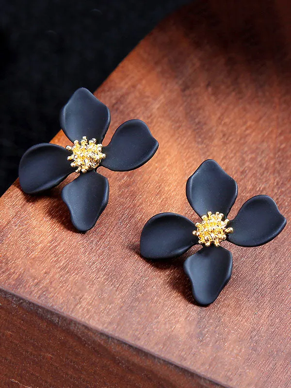 Delicate Red&Black Flower Pattern Earrings