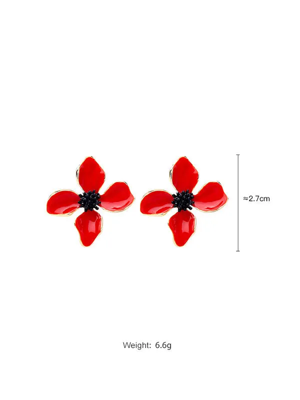 Delicate Red&Black Flower Pattern Earrings