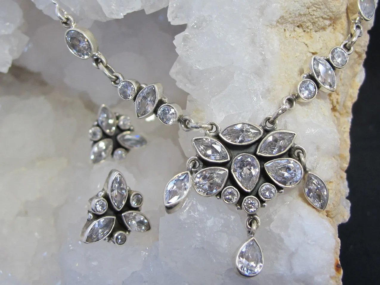 Delicate White Topaz Cluster Earring Set 1