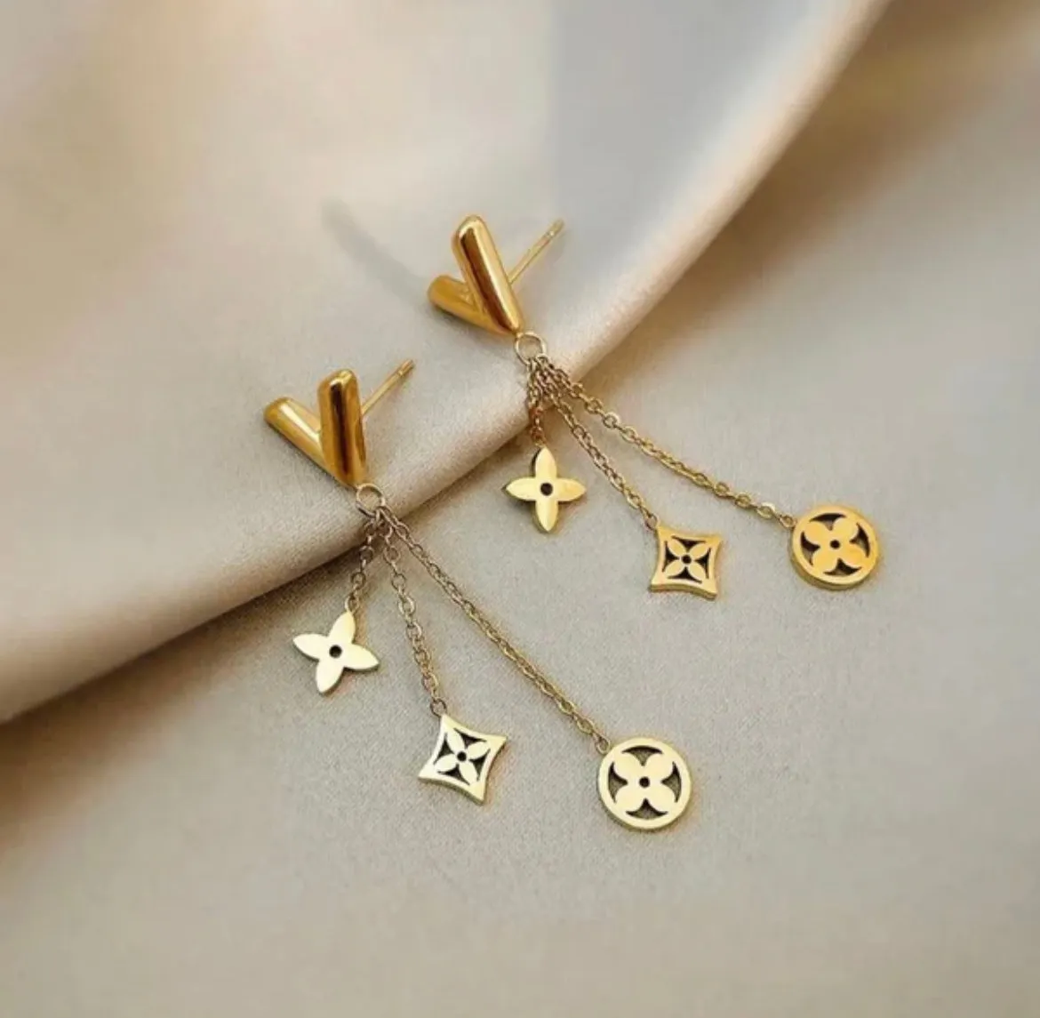 Designer Inspired Clover Charms Set (Earrings/Necklace) - Gold