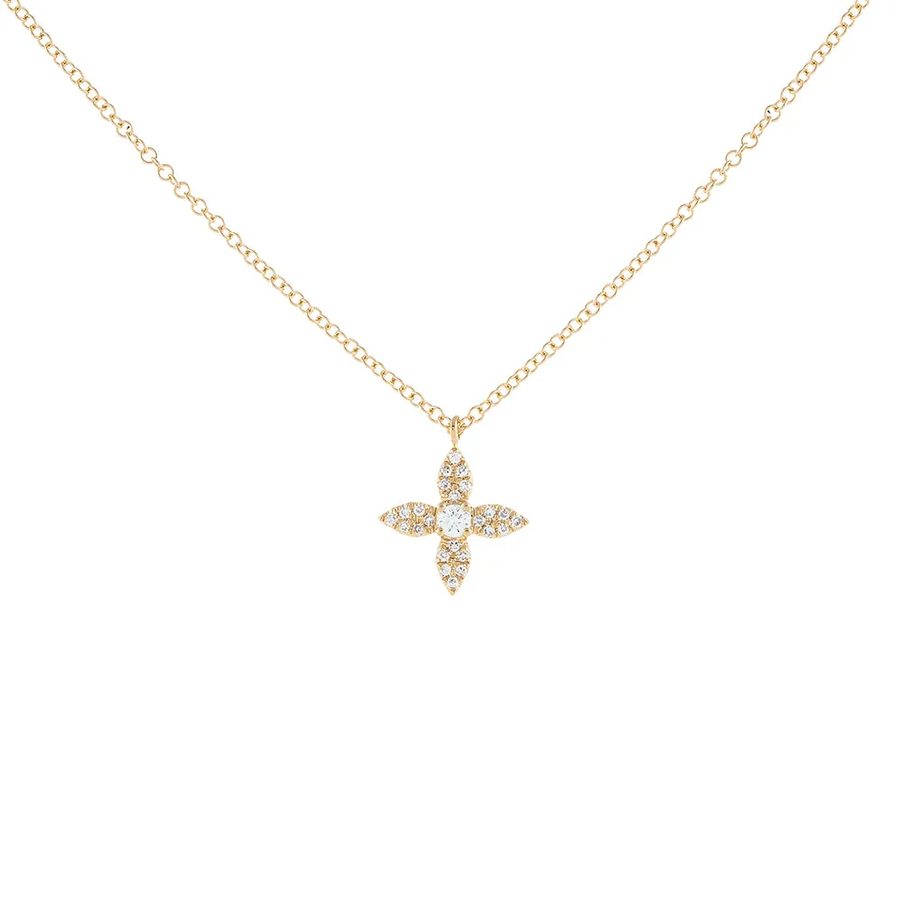 Diamond 4 Petal Flower Necklace 14K