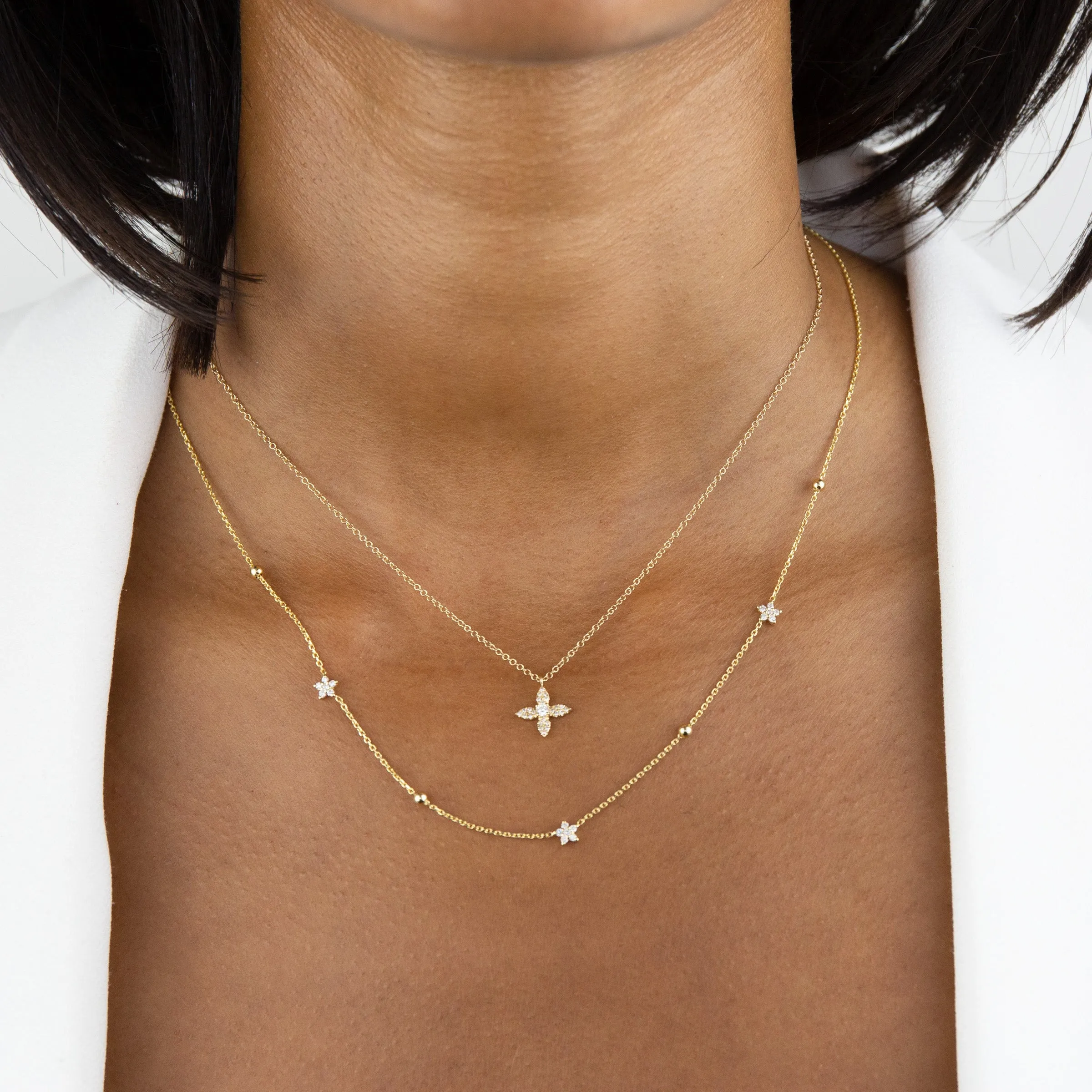 Diamond 4 Petal Flower Necklace 14K