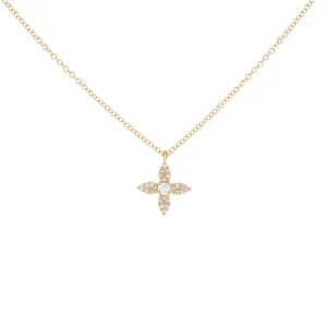 Diamond 4 Petal Flower Necklace 14K
