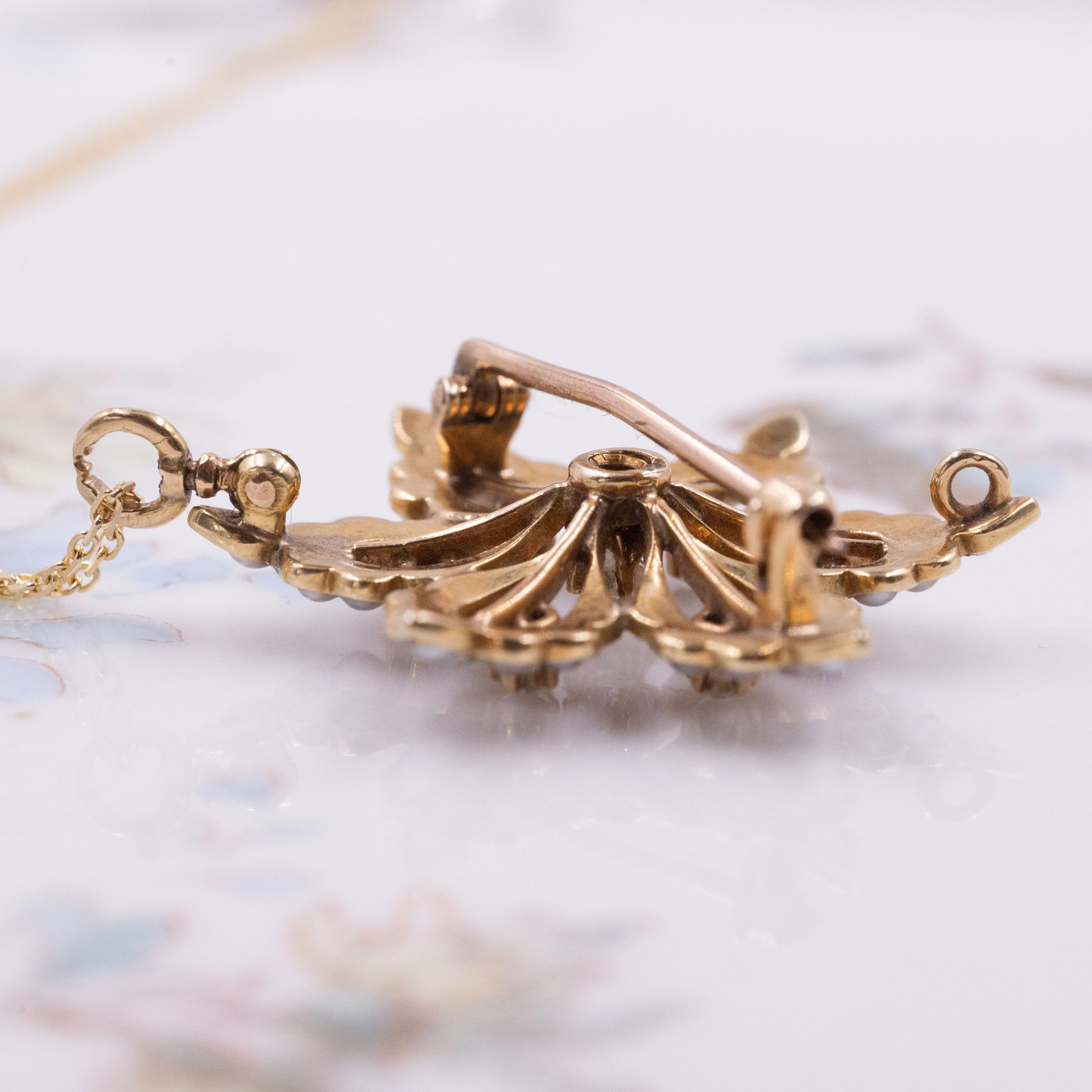 Diamond & Seed Pearl Pin-Pendant c1900