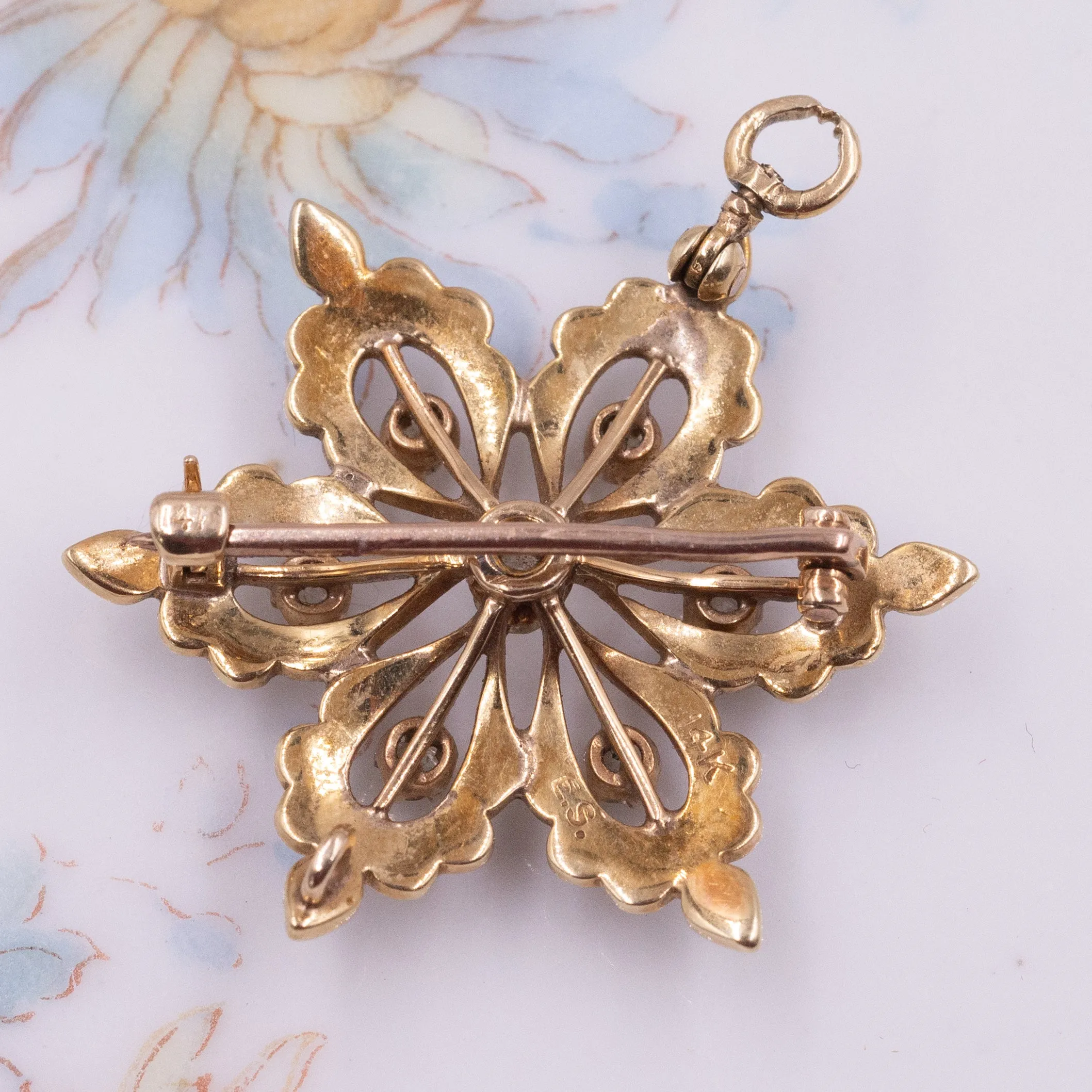 Diamond & Seed Pearl Pin-Pendant c1900
