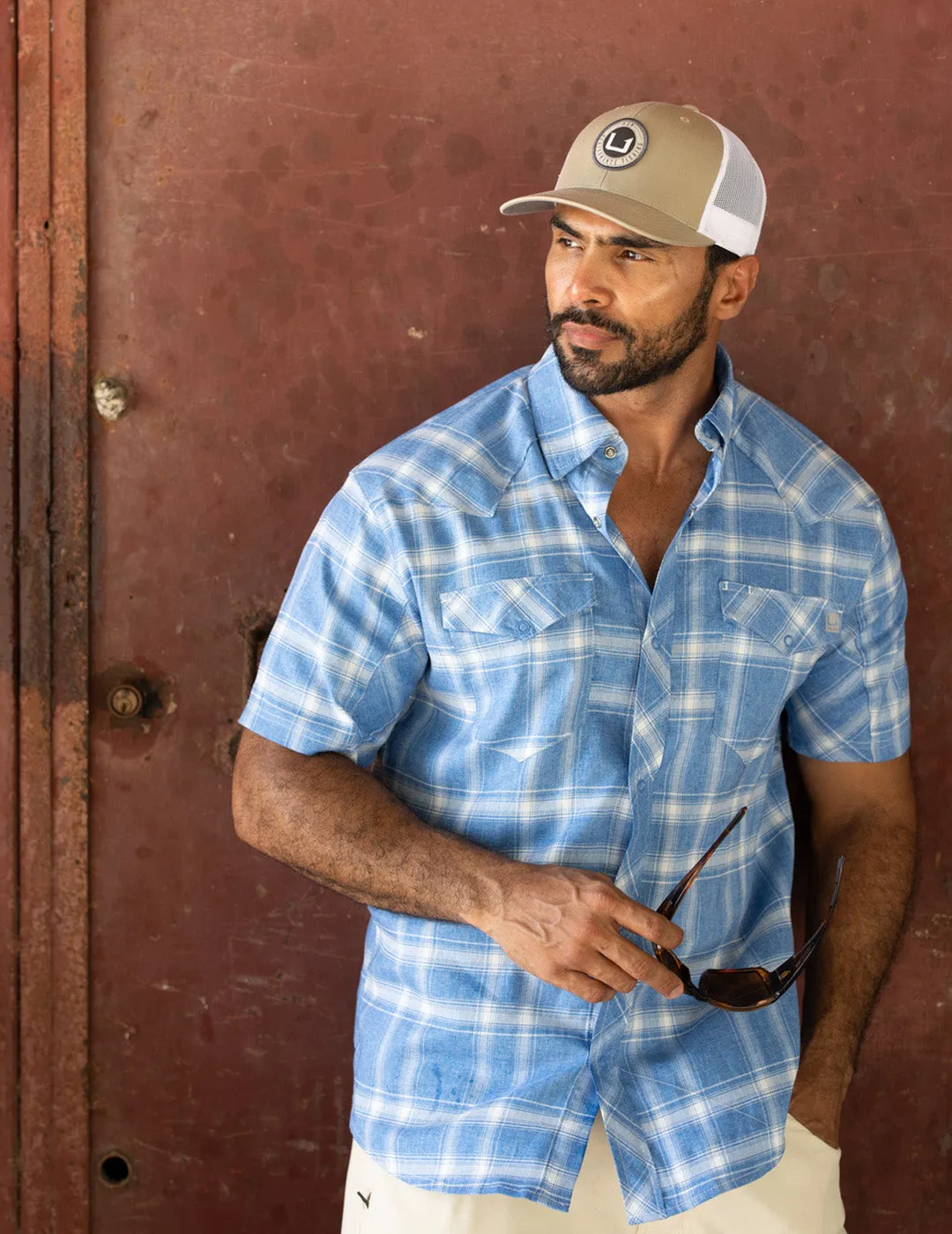 Diamond Back Plaid Short Sleeve Button-Down