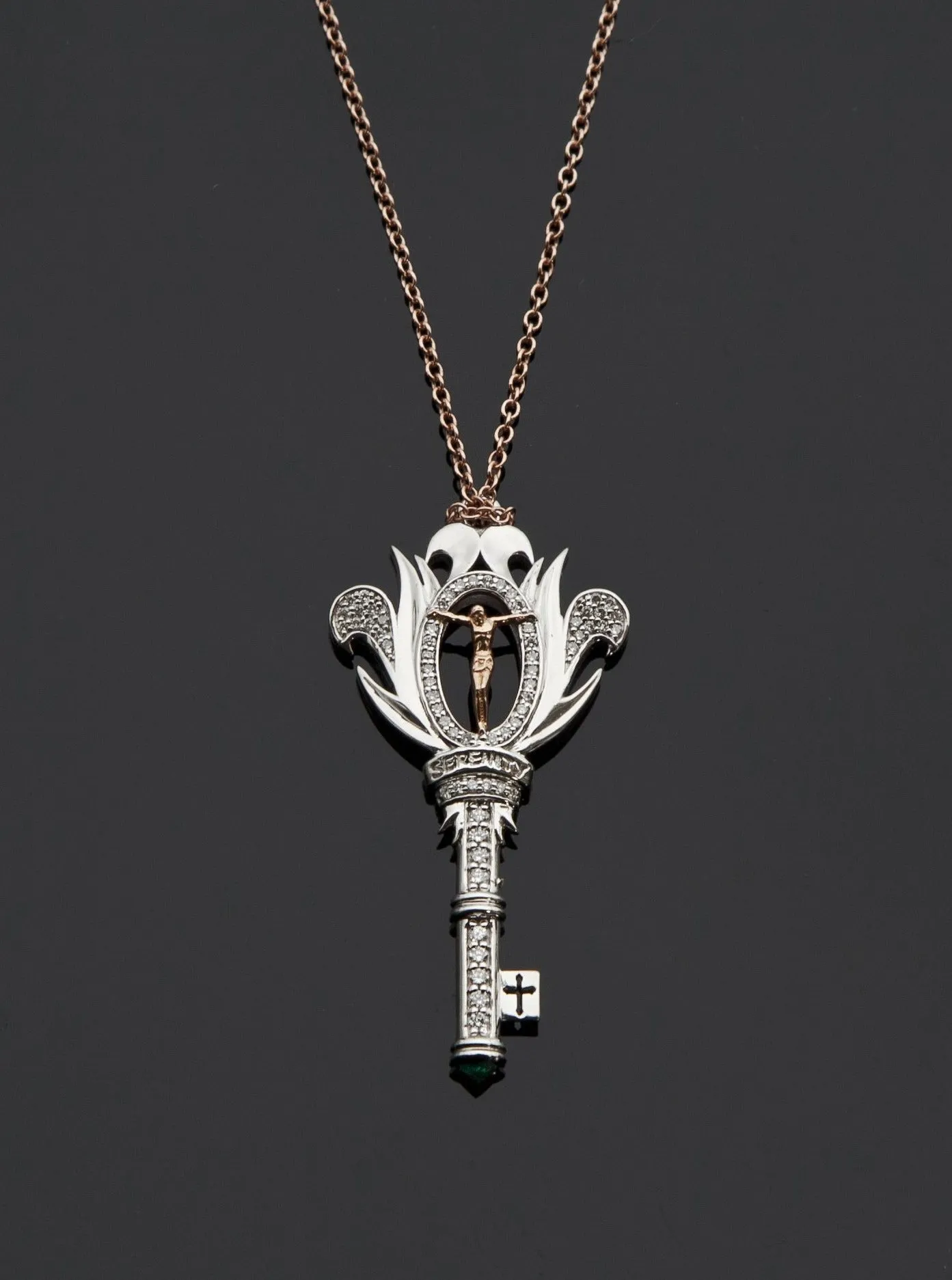 Diamond Crucifix Key Necklace