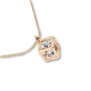 Diamond Cubic Zirconia Solitaire Jewel Box 14K Rose Gold Necklace