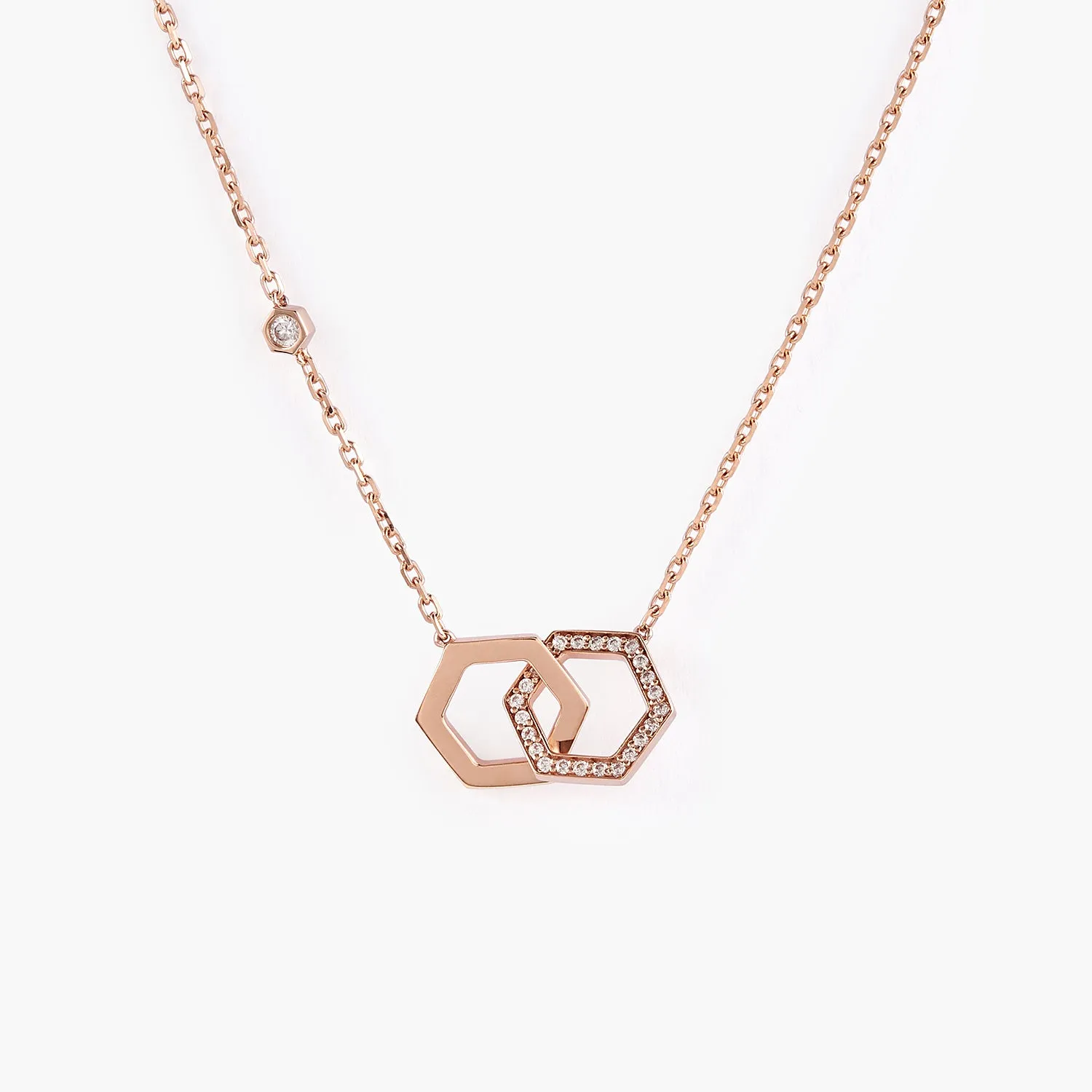Diamond Double Hollow hexagon Pendant Necklace