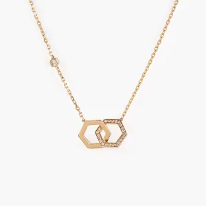Diamond Double Hollow hexagon Pendant Necklace