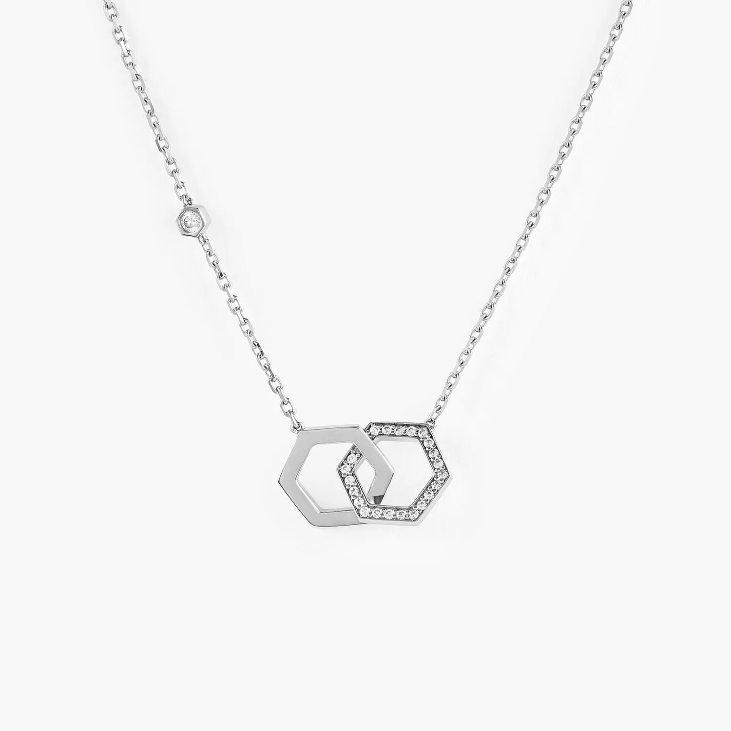 Diamond Double Hollow hexagon Pendant Necklace