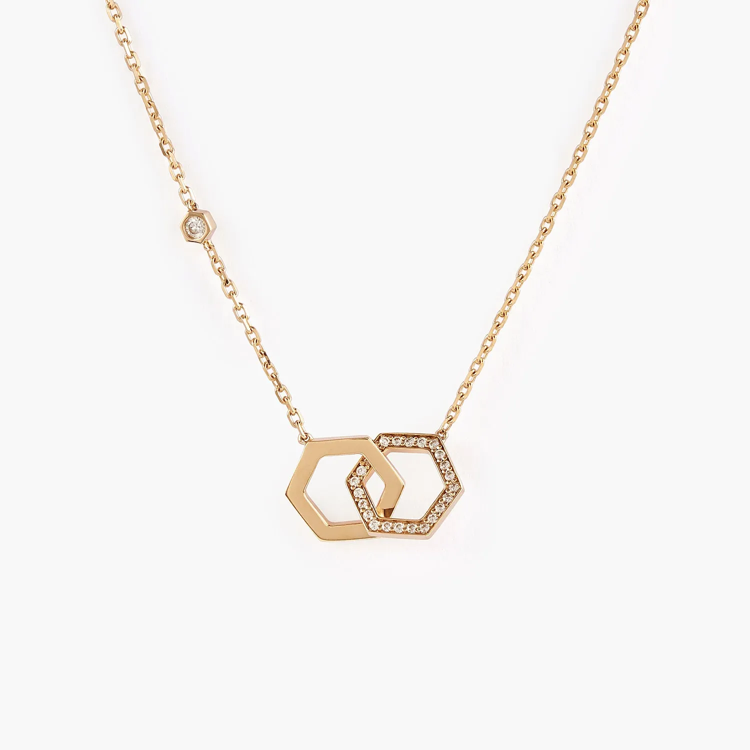 Diamond Double Hollow hexagon Pendant Necklace