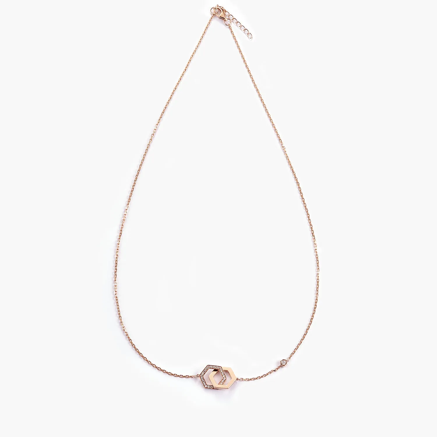 Diamond Double Hollow hexagon Pendant Necklace