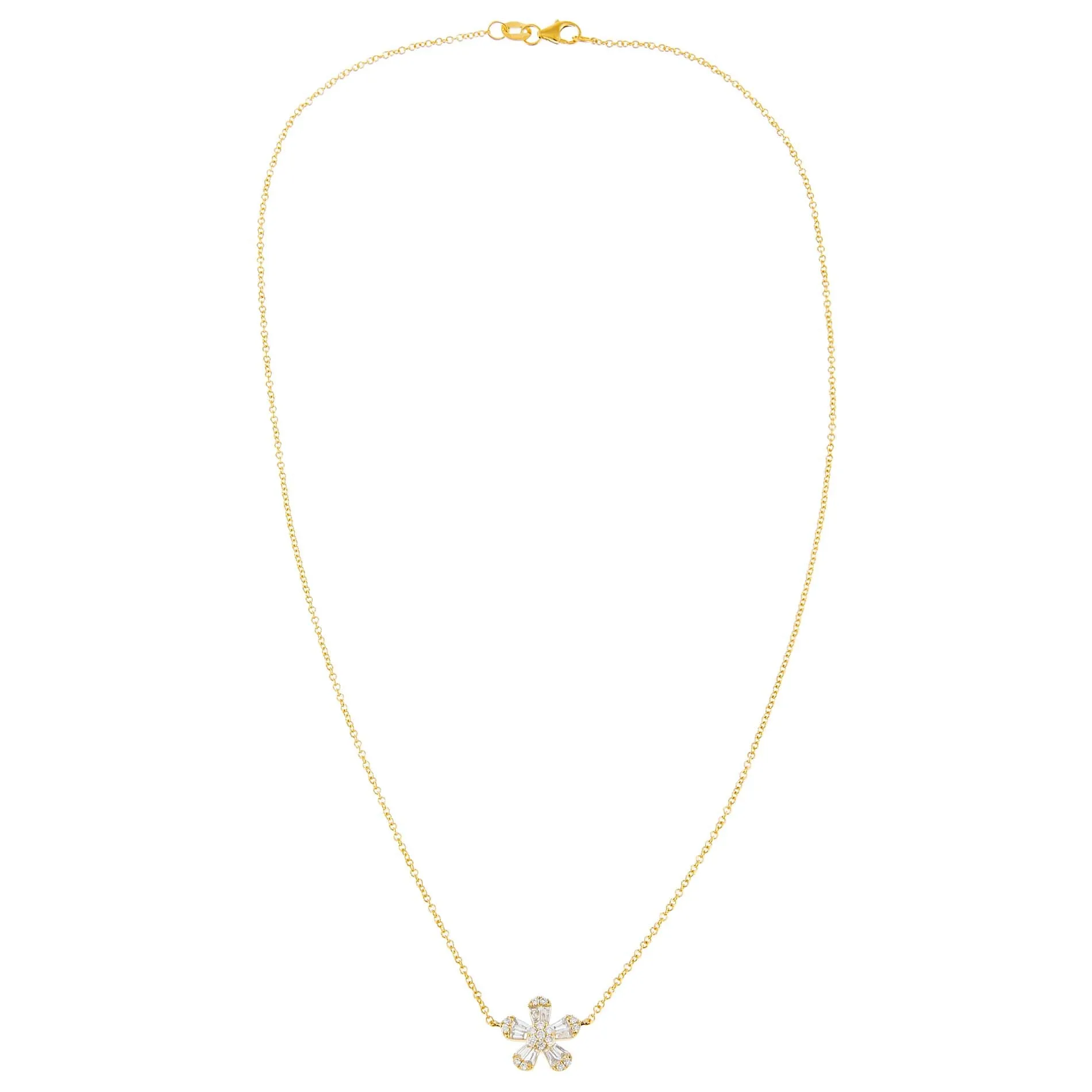 Diamond Flower Baguette Necklace 14K