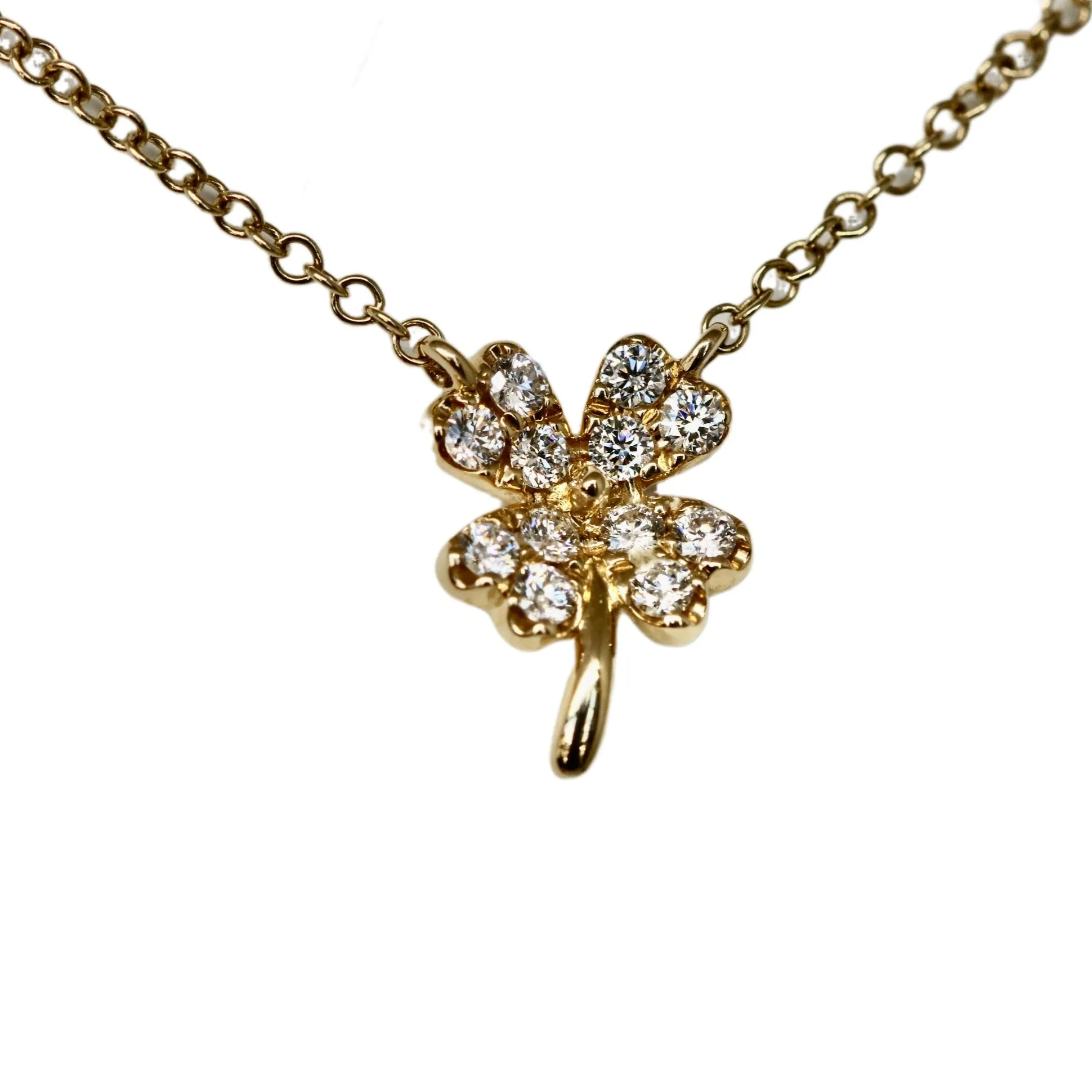 Diamond Four Leaf Clover Necklace in Solid 14kt Gold