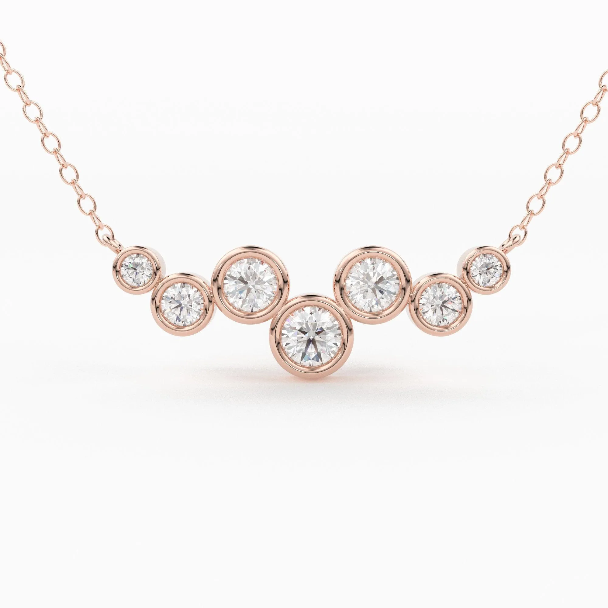 Diamond Necklace / 14k Gold Necklace / Floating Diamonds Necklace / Diamond Bubble Pendant / Birthday Gift for Her / Bezel Diamond Necklace