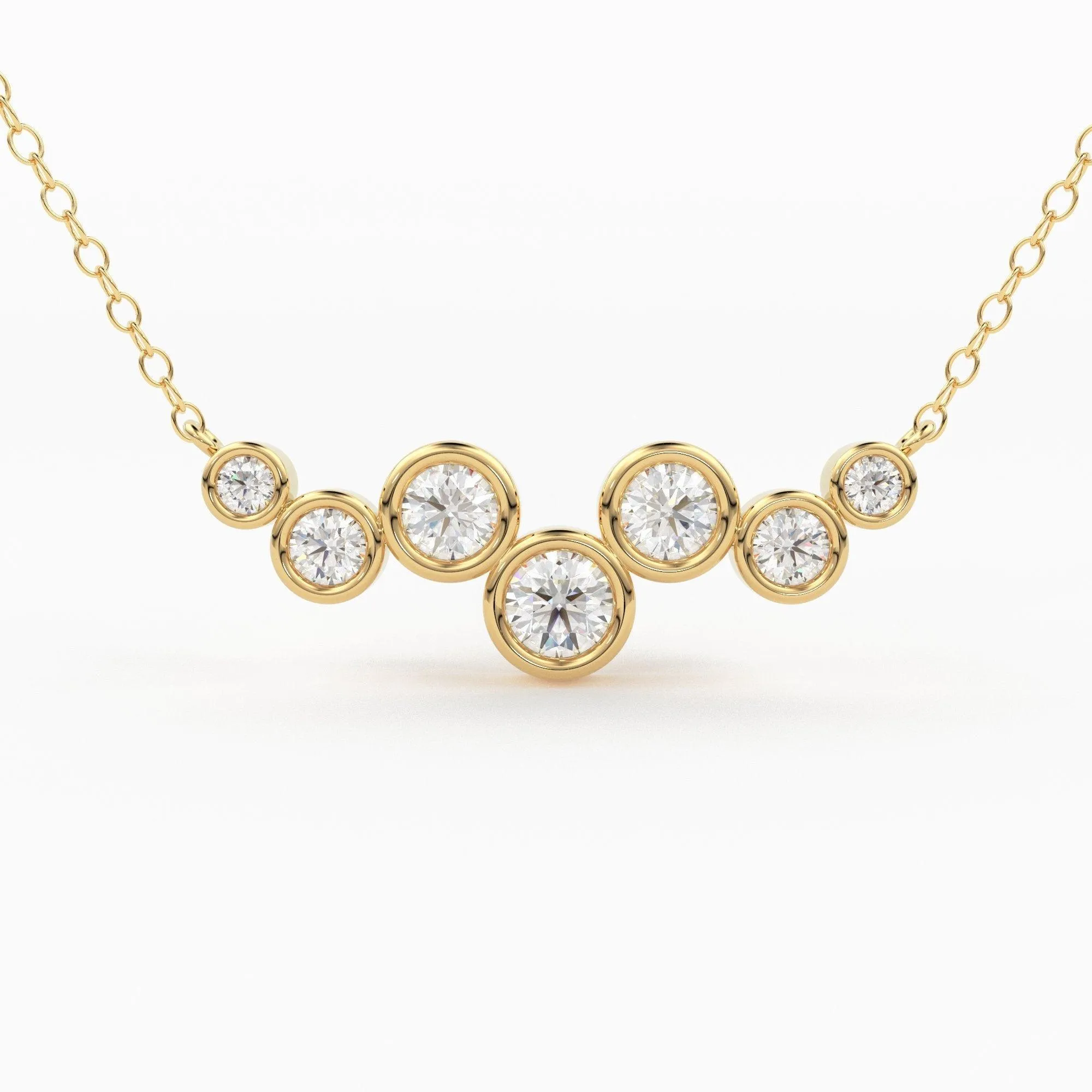 Diamond Necklace / 14k Gold Necklace / Floating Diamonds Necklace / Diamond Bubble Pendant / Birthday Gift for Her / Bezel Diamond Necklace