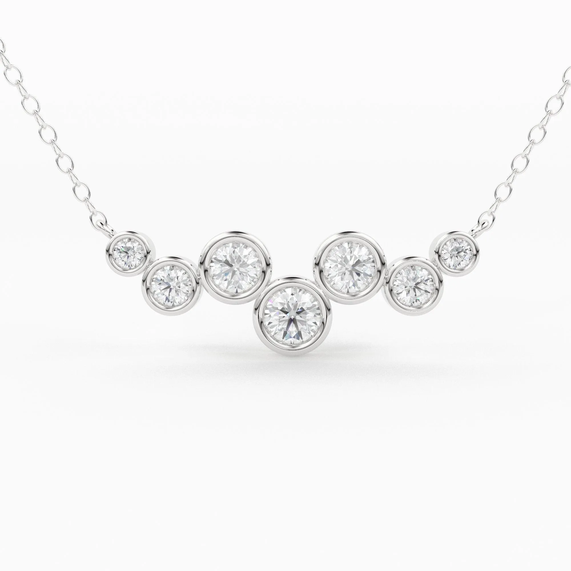 Diamond Necklace / 14k Gold Necklace / Floating Diamonds Necklace / Diamond Bubble Pendant / Birthday Gift for Her / Bezel Diamond Necklace