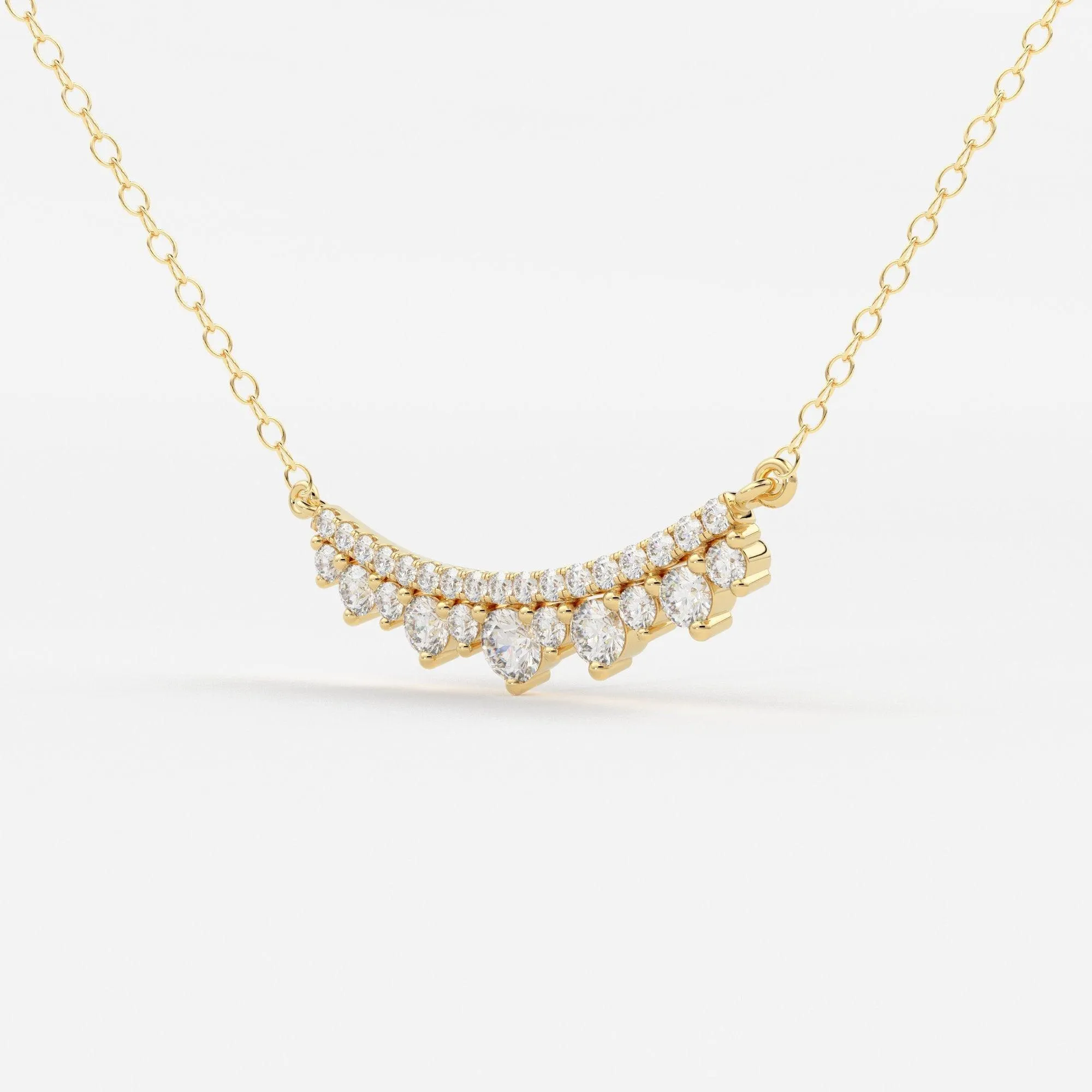 Diamond Necklace in 14k Solid Gold / Diamond Bar Necklace / Curved Bar Necklace / Birthday Gift for Her / Bridal Jewelry / Brilliant Cut