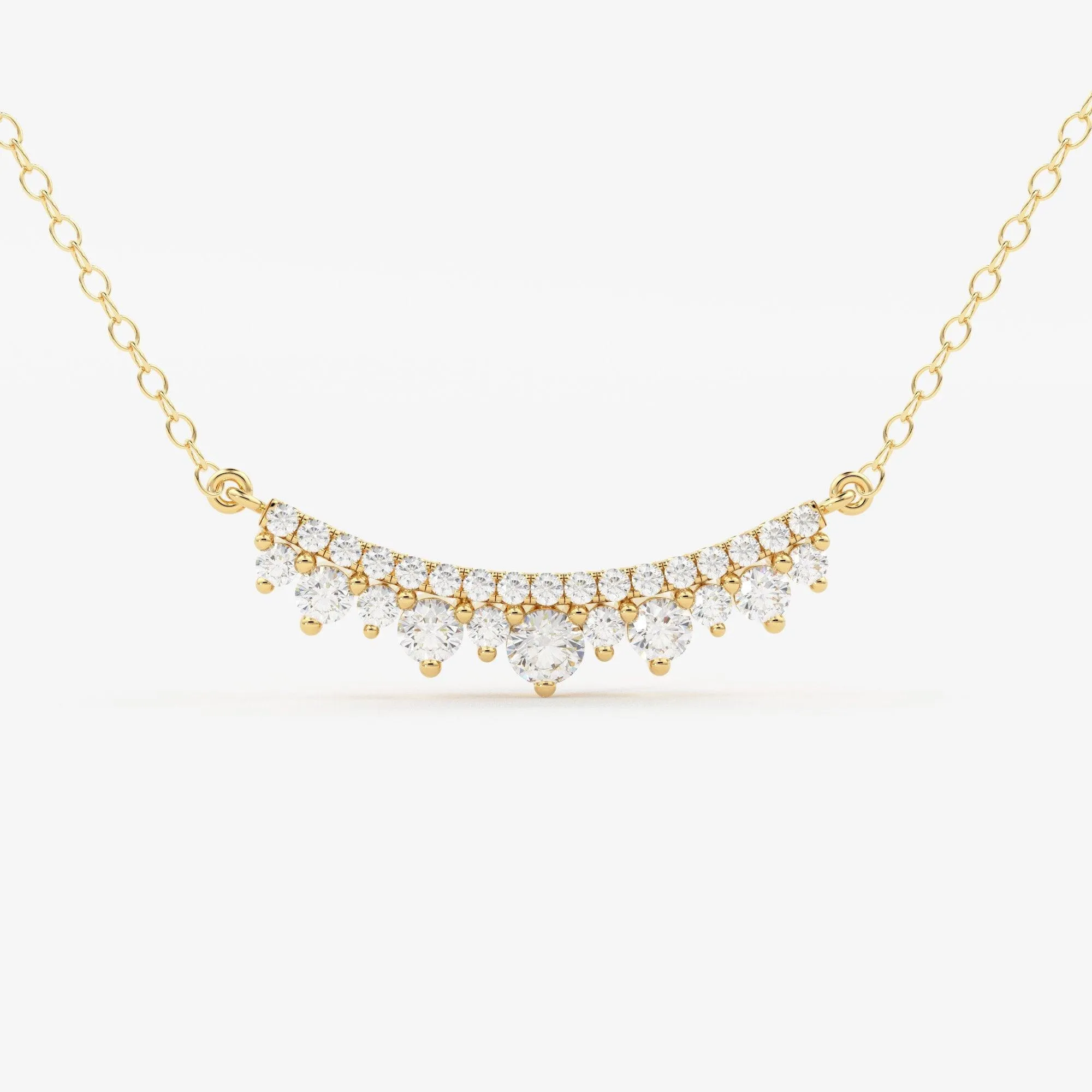 Diamond Necklace in 14k Solid Gold / Diamond Bar Necklace / Curved Bar Necklace / Birthday Gift for Her / Bridal Jewelry / Brilliant Cut