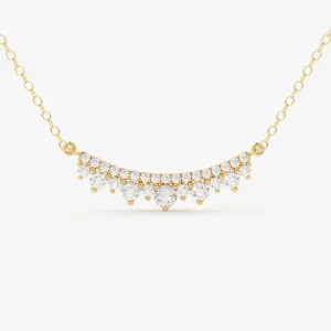 Diamond Necklace in 14k Solid Gold / Diamond Bar Necklace / Curved Bar Necklace / Birthday Gift for Her / Bridal Jewelry / Brilliant Cut