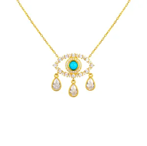 “Diamond Tears" Gold plated turquoise eye necklace