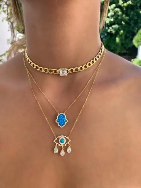 “Diamond Tears" Gold plated turquoise eye necklace