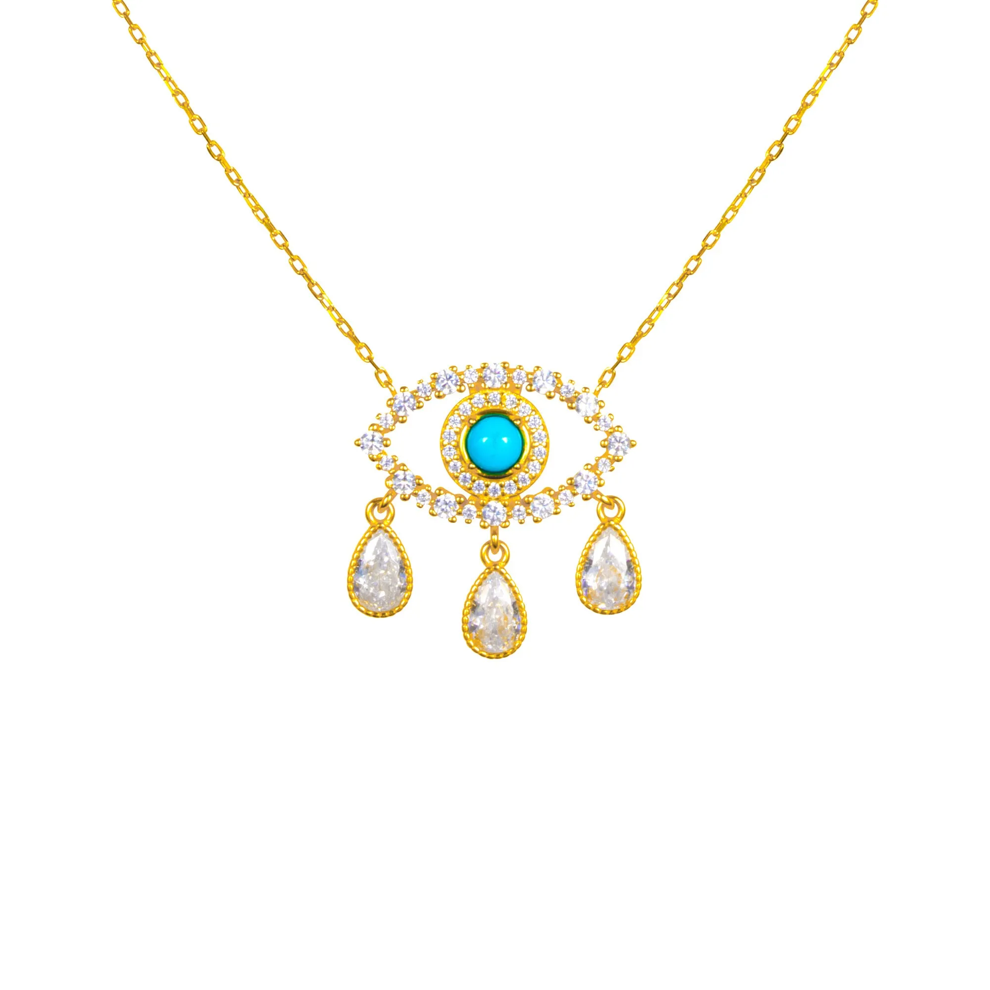 “Diamond Tears" Gold plated turquoise eye necklace
